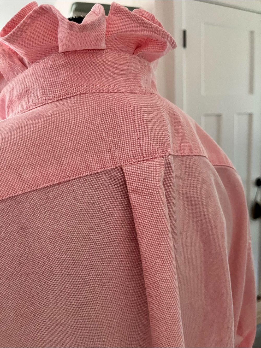 Upcycled Ralph Lauren Light Pink Button-Down Oxford Shirt with Ruffle Collar - Picture 5 of 7